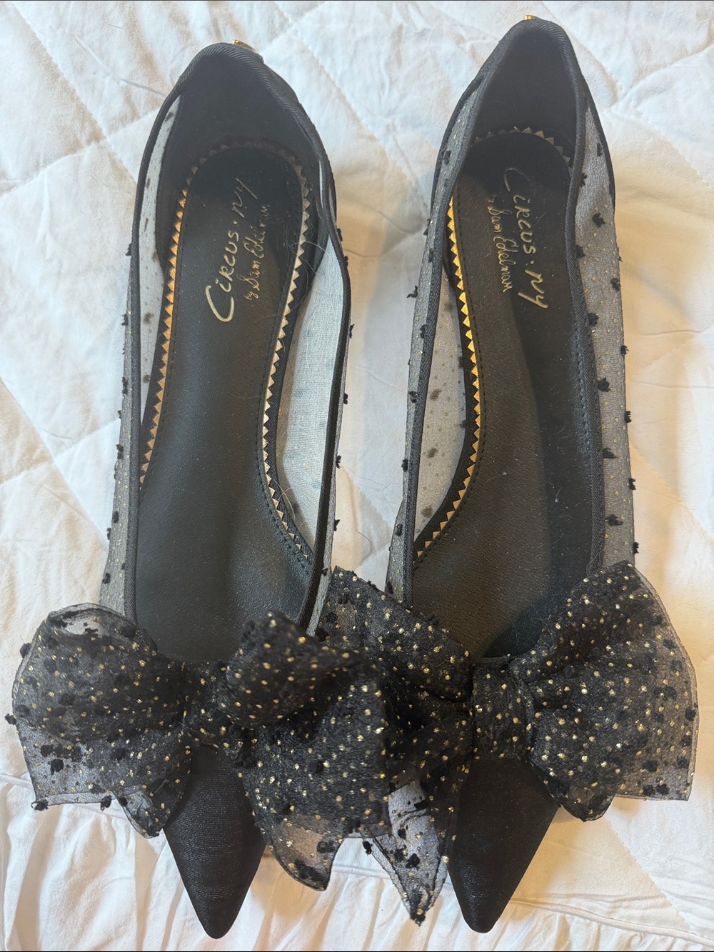 Circus by Sam Edelman Black Pointed Bow Tulle Ballet Flats size 12 like NEW!!